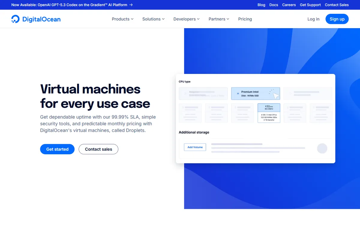 DigitalOcean VPS hosting website screenshot 2026