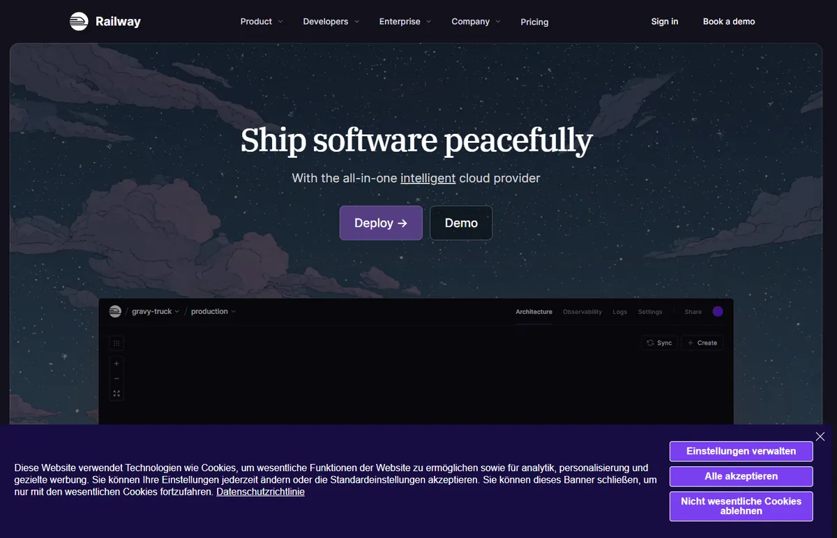 Railway VPS hosting website screenshot 2026